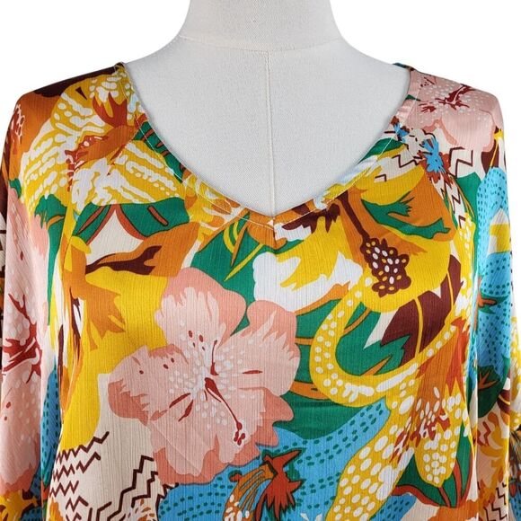 NEW Easel Small - Large Multi-Color Kaftan Style Maxi Dress Ruffle Sides Pockets - Picture 10 of 16
